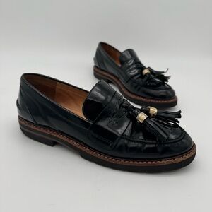 Stuart Weitzman Black Leather Tassel Loafer Size 7 N